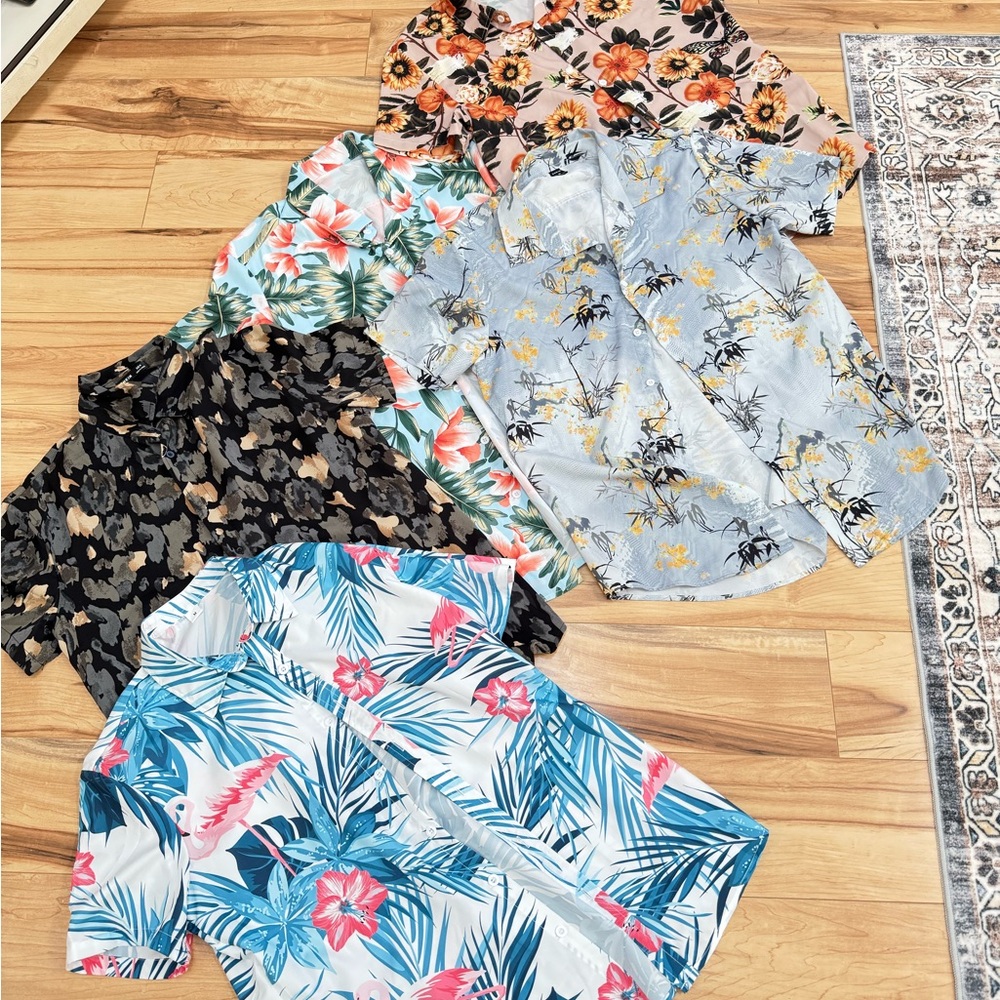 SHEIN  5 Men's Floral and Leaf Print Shirts - Multicolor Set